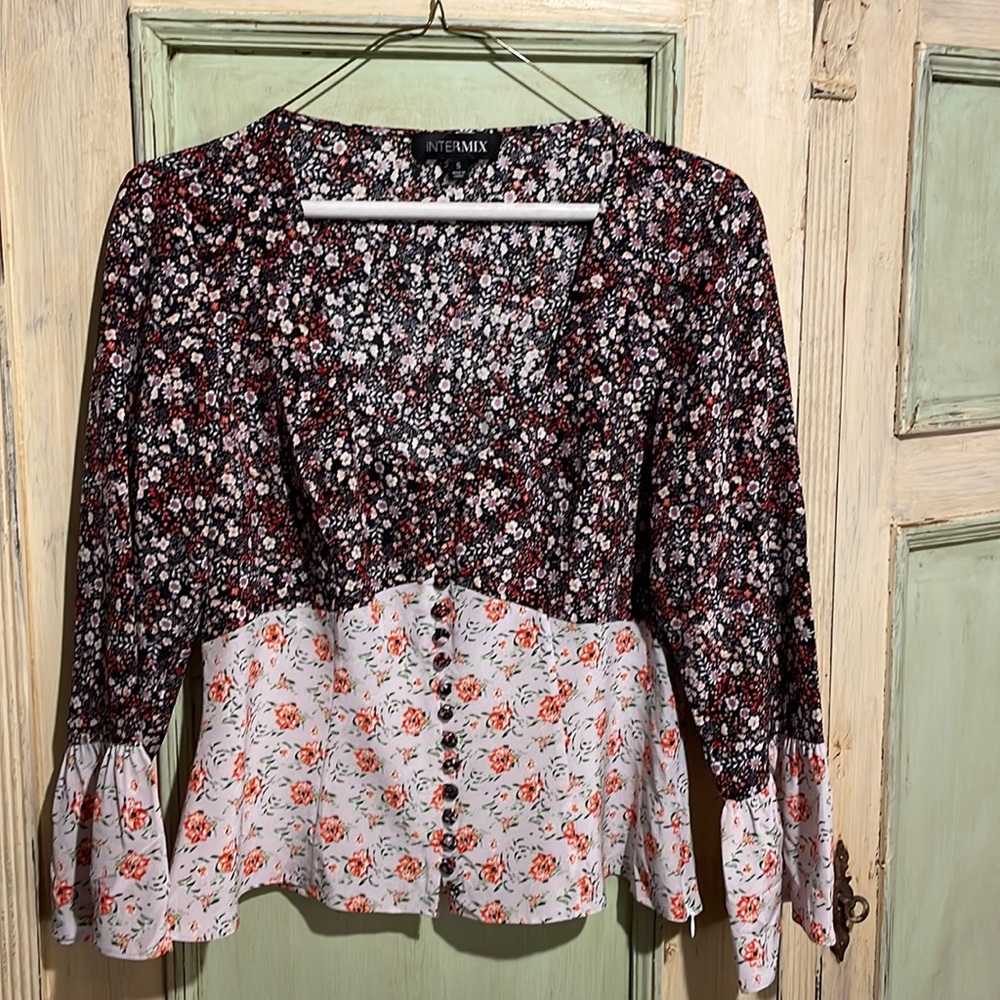 Peasant-style floral silk blouse by Intermix!